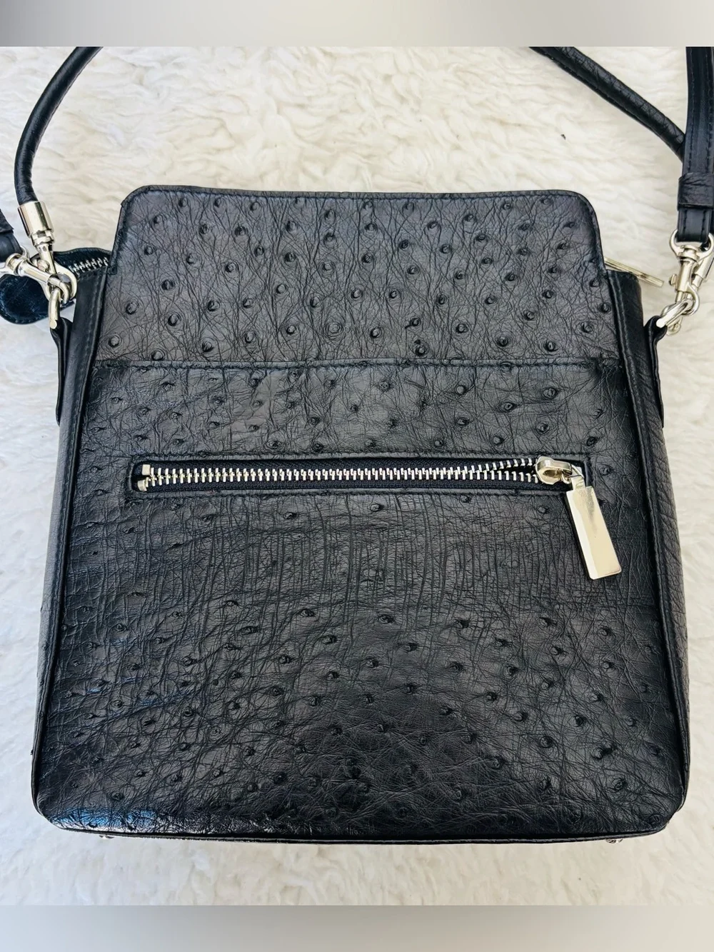 Celencee Genuine Ostrich Black Leather Multifunction Bag